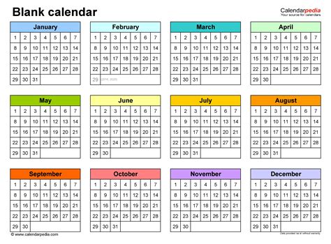 12 month calendar templates