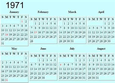 1971 calendar image 1