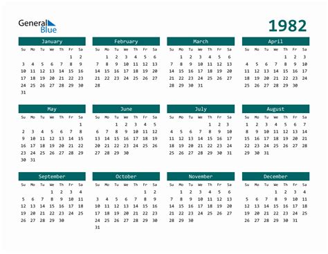 1982 calendar structure