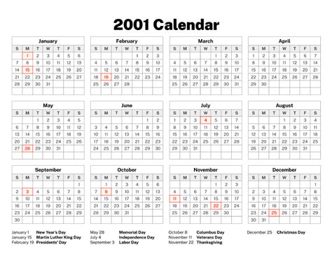 2001 Calendar Image 1