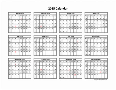 2025 Printable Calendar One Page Design