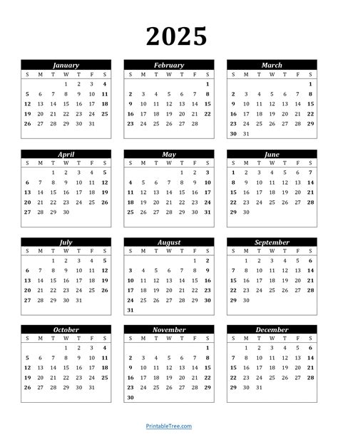 2025 Printable Calendar One Page Template