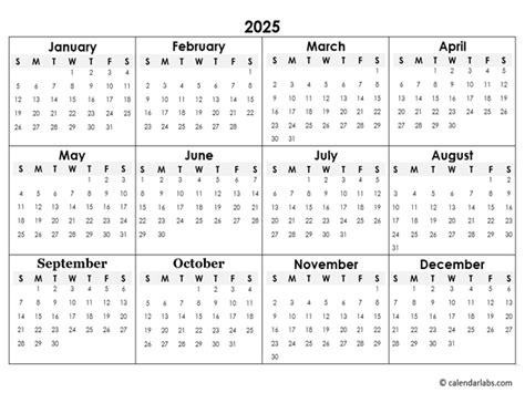 2025 Printable Calendar Template Printables