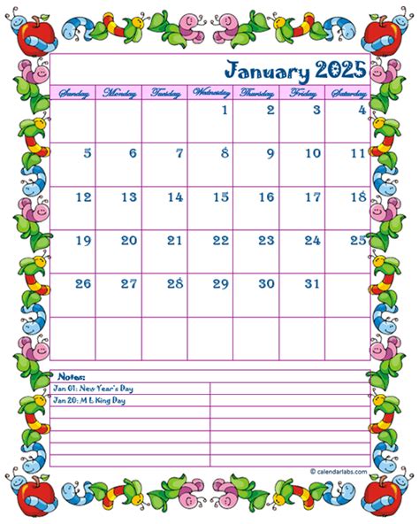 2025 calendar printable for students