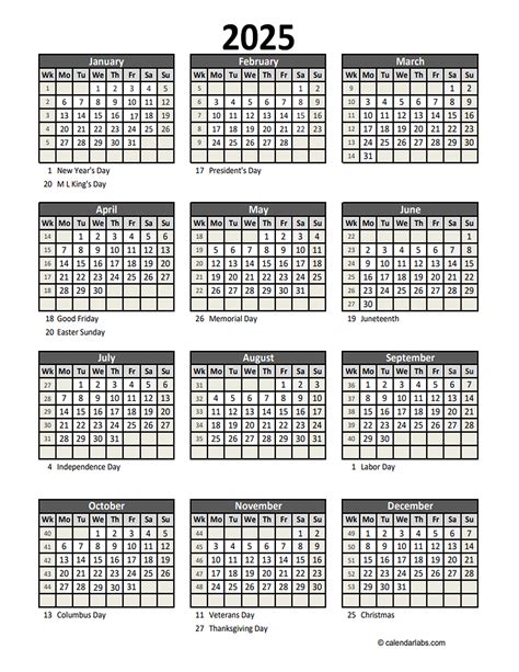 2025 calendar template for Excel