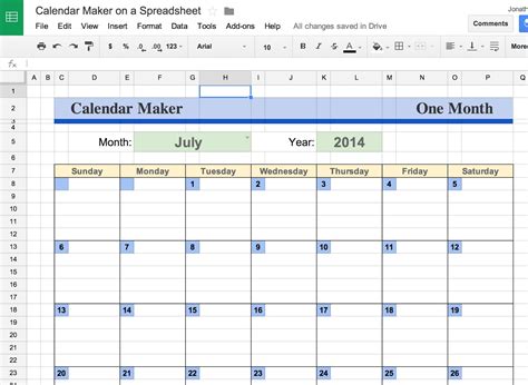 2025 calendar template google sheets