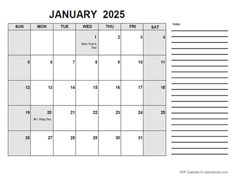 2025 calendar template pdf