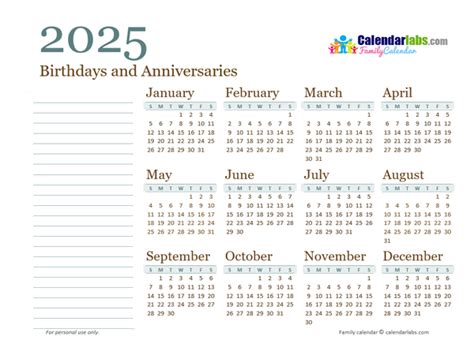 2025 family calendar printable