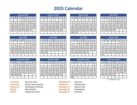 2025 Printable Calendar with Holidays