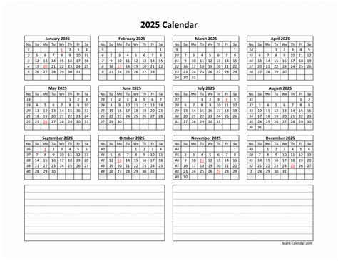 2025 printable calendar with notes