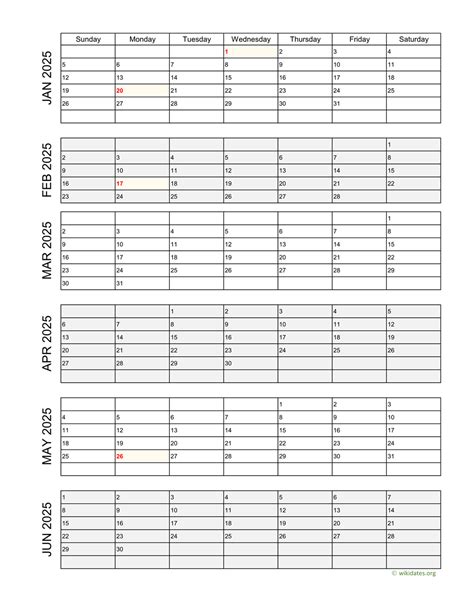 2025 Vertical Calendar Printable Design