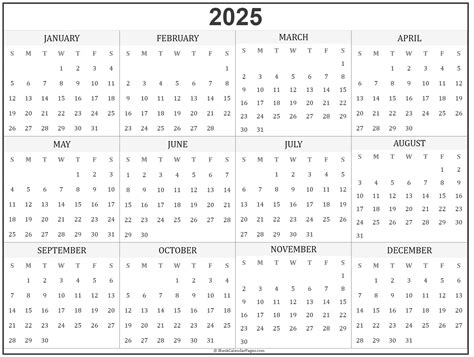 2025 Yearly Calendar