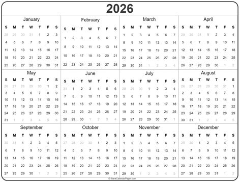 2026 Printable Calendar