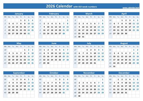 2026 Weekly Calendar