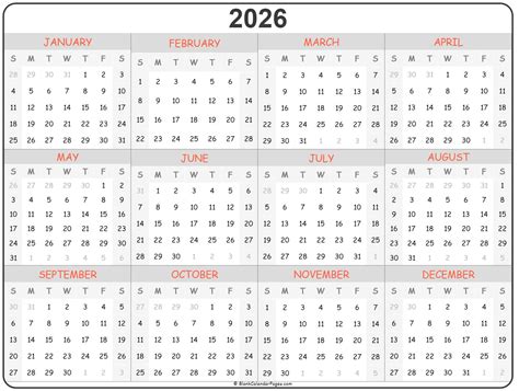 2026 Yearly Calendar