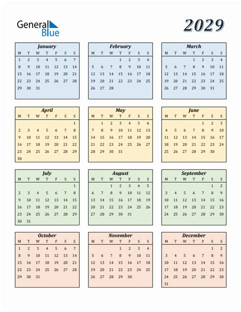 2029 calendar year structure