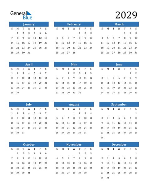 2029 calendar year holidays and observances