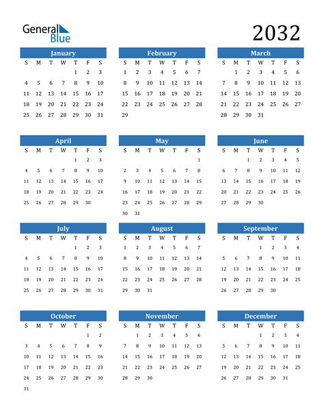 2032 Calendar Google