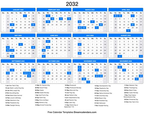 2032 Calendar Wall