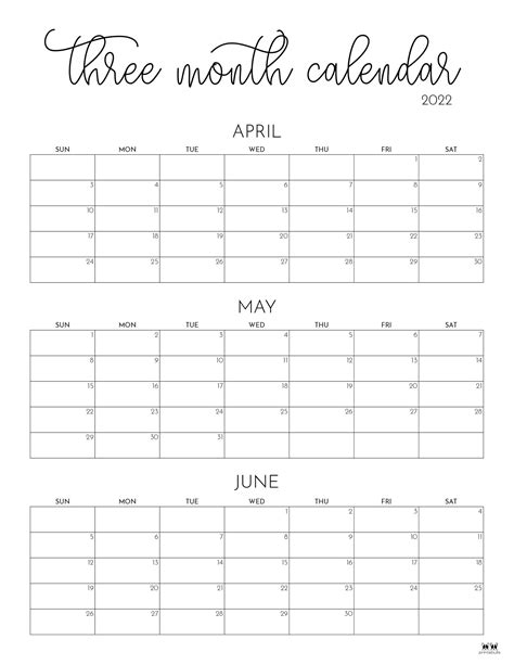 3 Month Calendar Template for Professionals