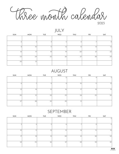 3 Month Calendar Template for Students