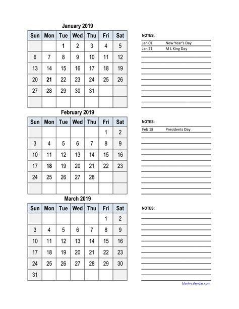 3 Month Calendar Printable for Business