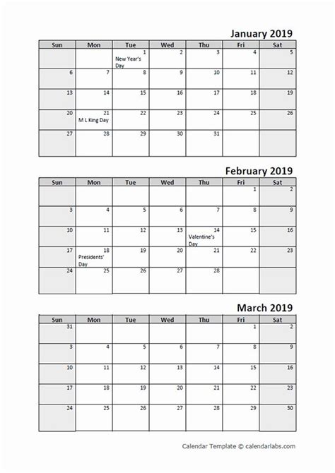 3 Month Calendar Printable for Students