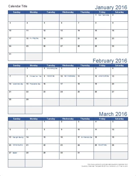 3 Month Calendar Printable Template