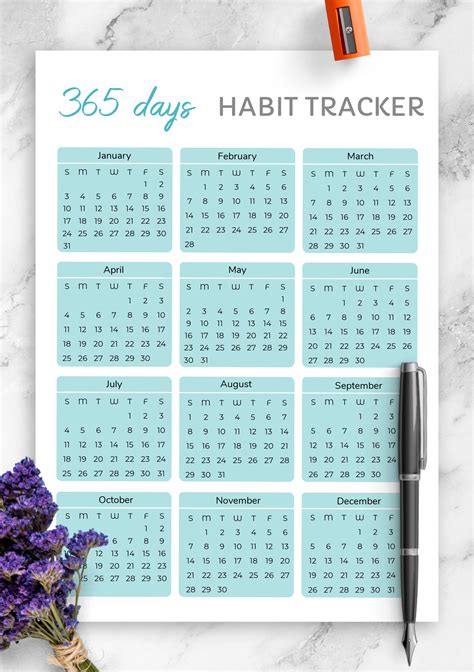 365 Day Calendar for Goal Setting