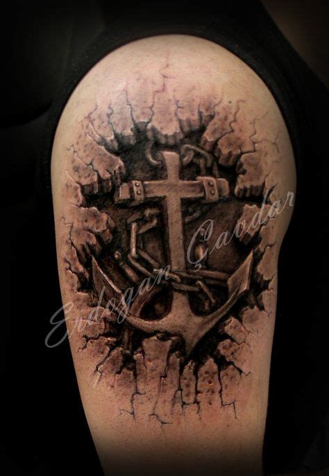 3D Anchor Cross Tattoo