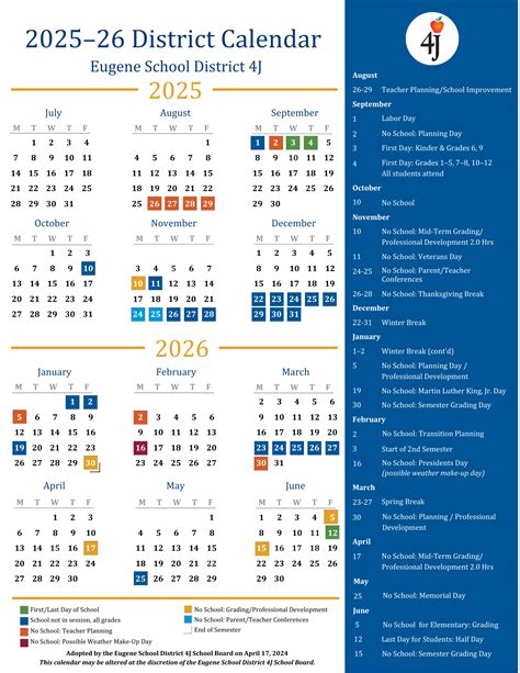 4J District Calendar Dates Image