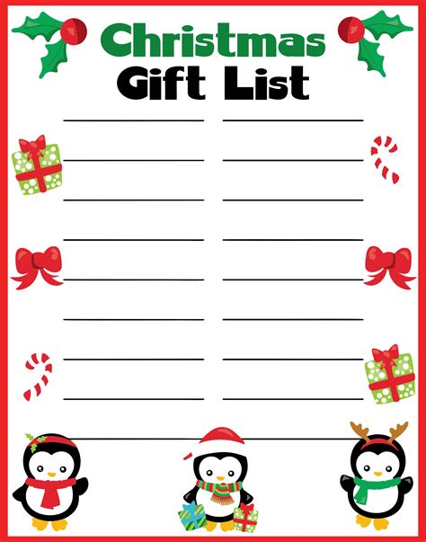 5 Christmas List Templates