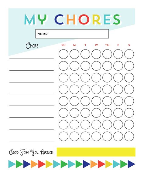 5 different chore chart printables