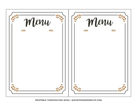 Variety of free printable menu templates available for download