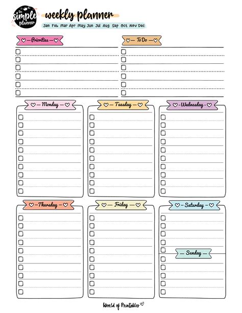 Variety of free weekly planners available for download