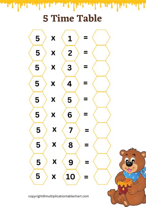 5 times tables worksheets for education