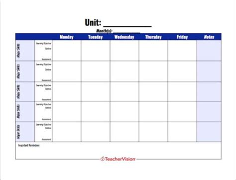 5-unit calendar templates