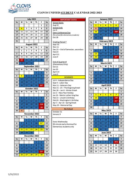 5 Unit Schools Calendar Structure