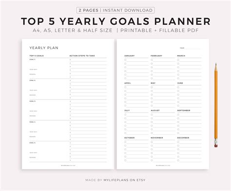 5 Year Calendar Goal Setting