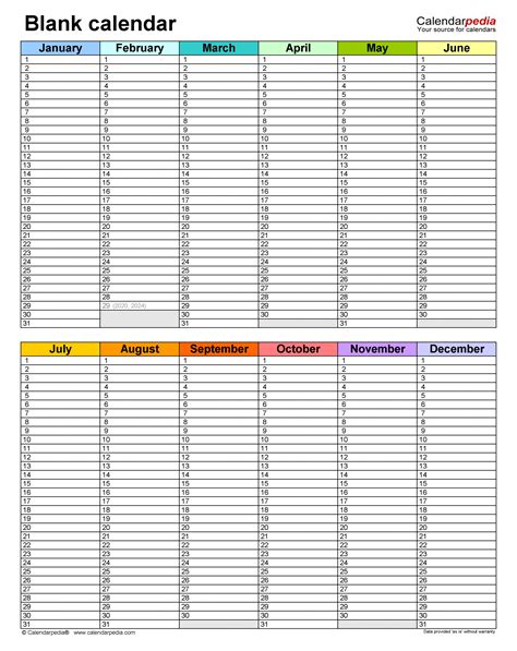 6 Month Calendar Template Example