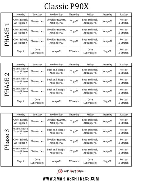 7 Day P90x Calendar Overview