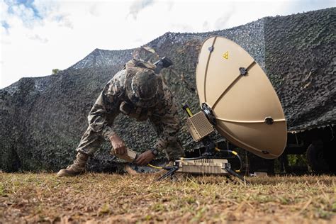 Marines from the 7th Communication Battalion setting up communication equipment during a training exercise.