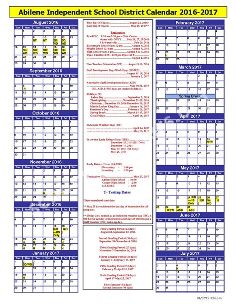 Abilene ISD Calendar Time Management