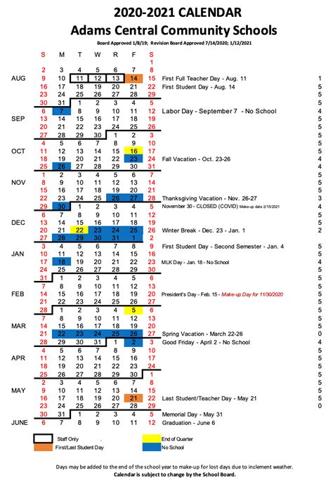 Adams 12 Calendar Overview