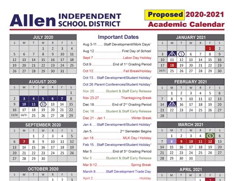 Allen ISD Calendar Overview