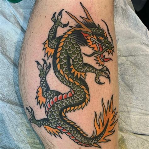 American Traditional Dragon Tattoo