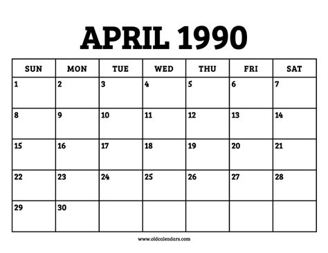 April 1990s Calendar Guide