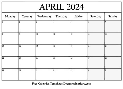 Types of April Calendar Printables