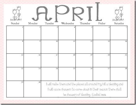 April Calendar Printables for Specific Needs