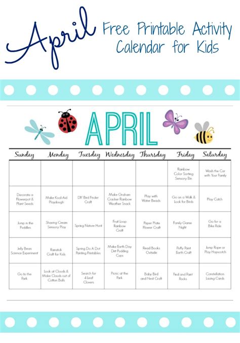 April Calendar Printables for Students